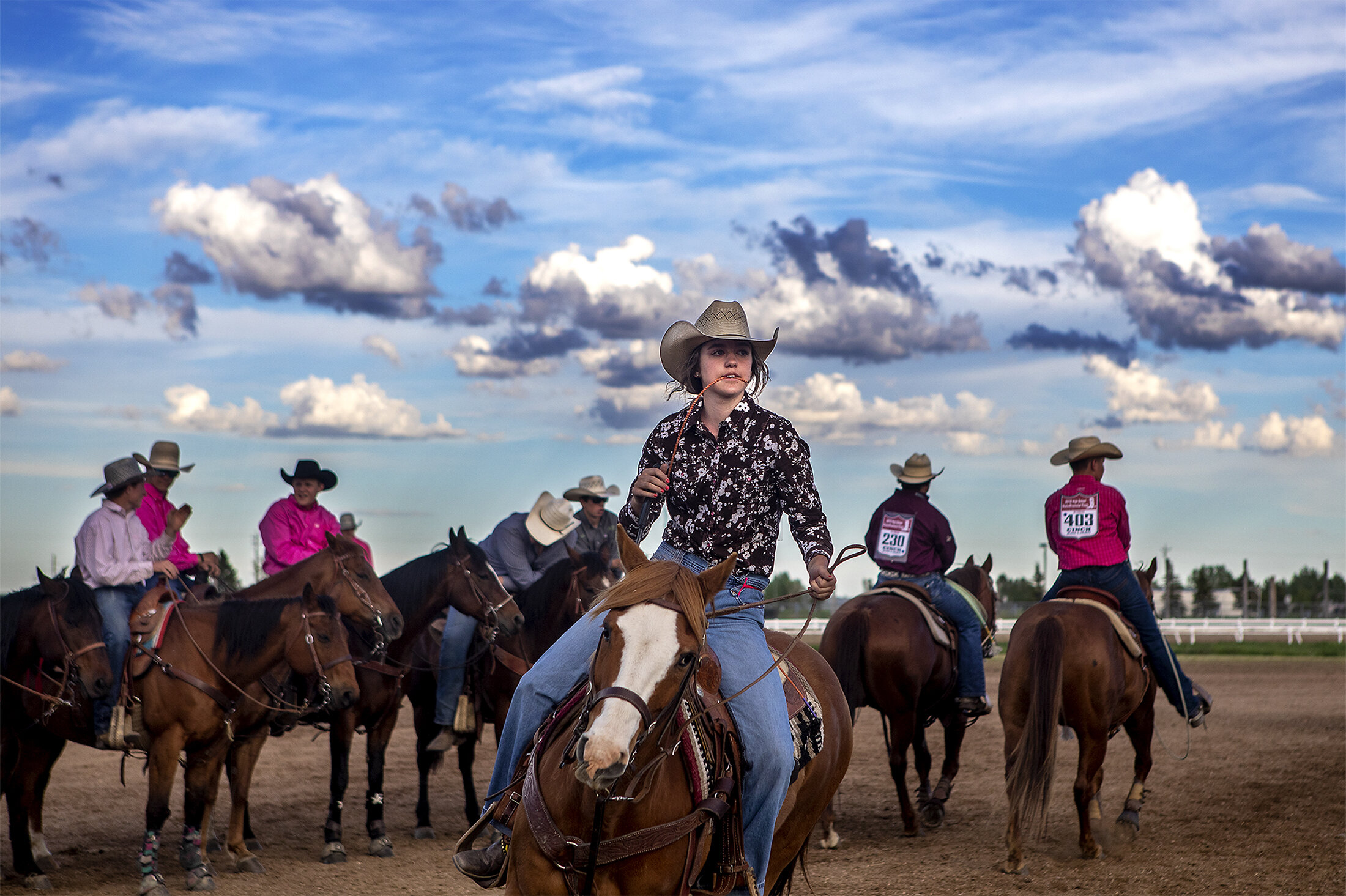  Riley Little spins her horse around as she prepares to charge into the arena for the goat tying competition of the Wyoming State High School Finals on Friday, June 7, 2019. 