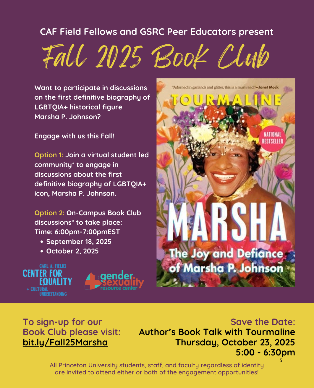 CAF Fields Fellows and GSRC Peer Educators present: Fall 2025 Book Club
