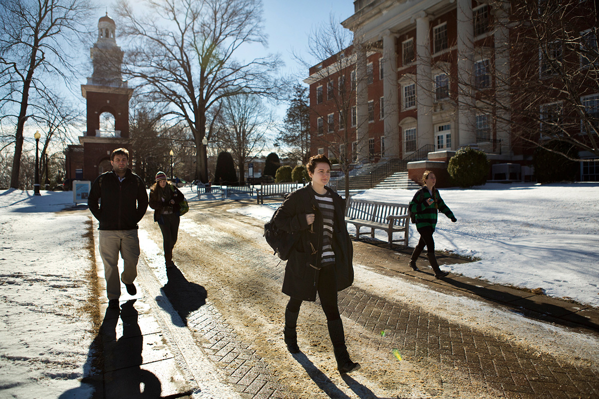 Bosch walks through campus to meet with their Philosophy Professor, Nina Mikhalevsky, during her office hours to discuss their preferred name, at the University of Mary Washington. "Somedays I don't feel like I have a gender at all, somedays I feel like a robot," said Bosch.