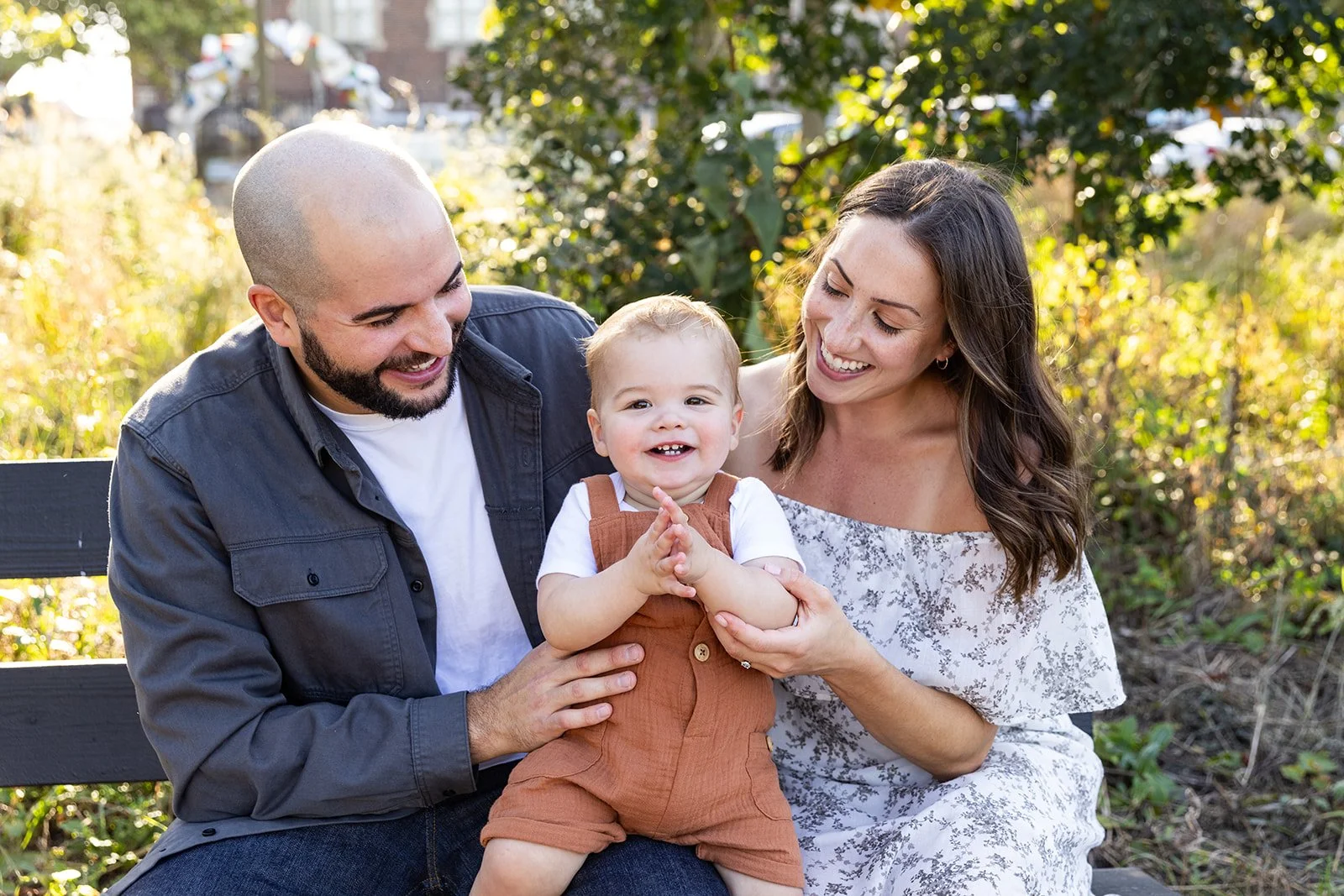 Chicago family enjoying outdoor photography session in city park