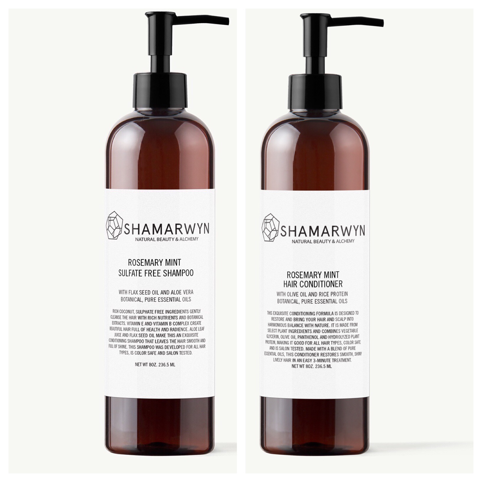 Rosemary Mint Shampoo & Conditioner Sulfate Free, Natural- Organic with Essential Oils, Safe 8oz ea — Shamarwyn