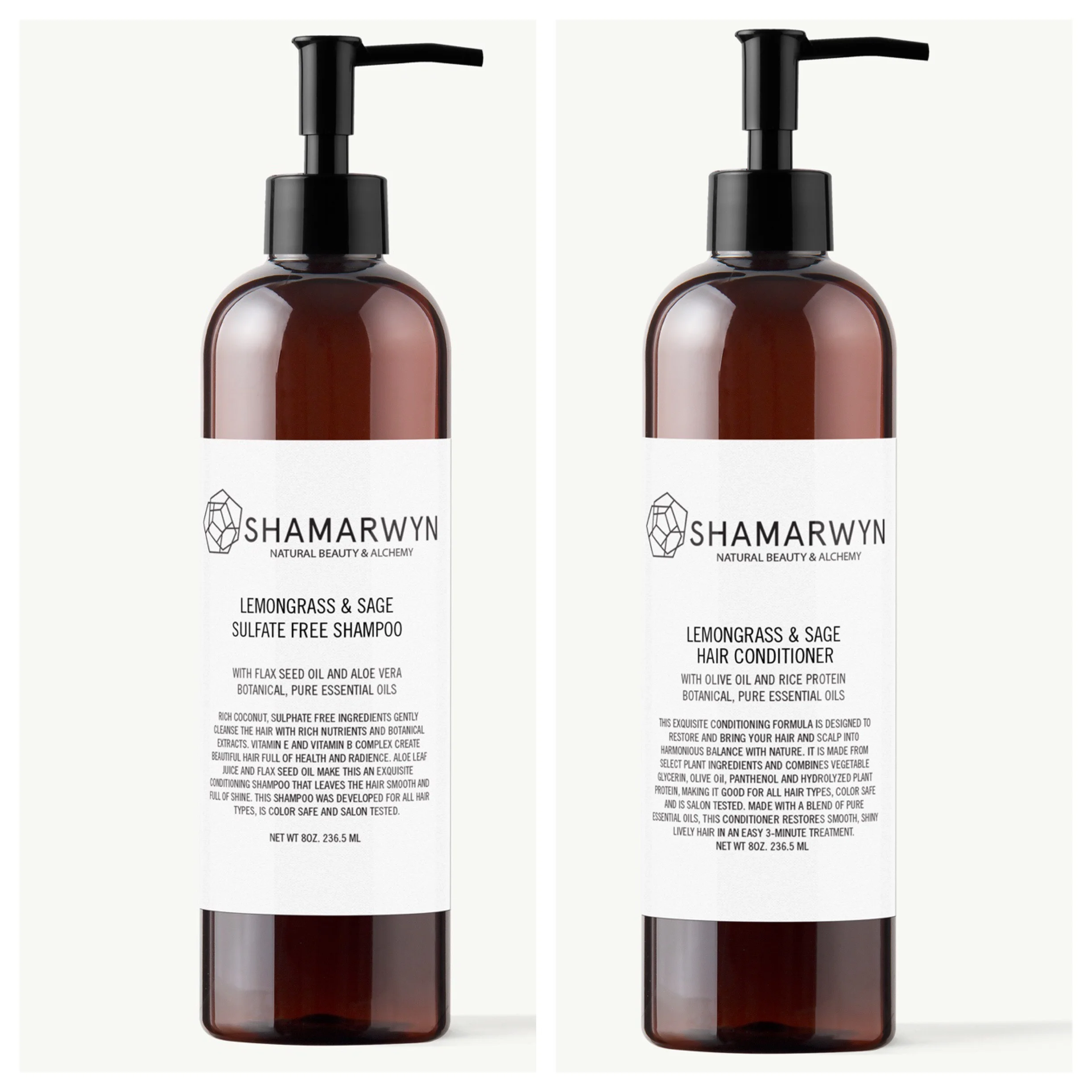 Lemongrass & Sage Shampoo & Volumizing Conditioner Set, Sulfate Free, Natural-Organic with Essential Oils, Color Safe 8oz ea