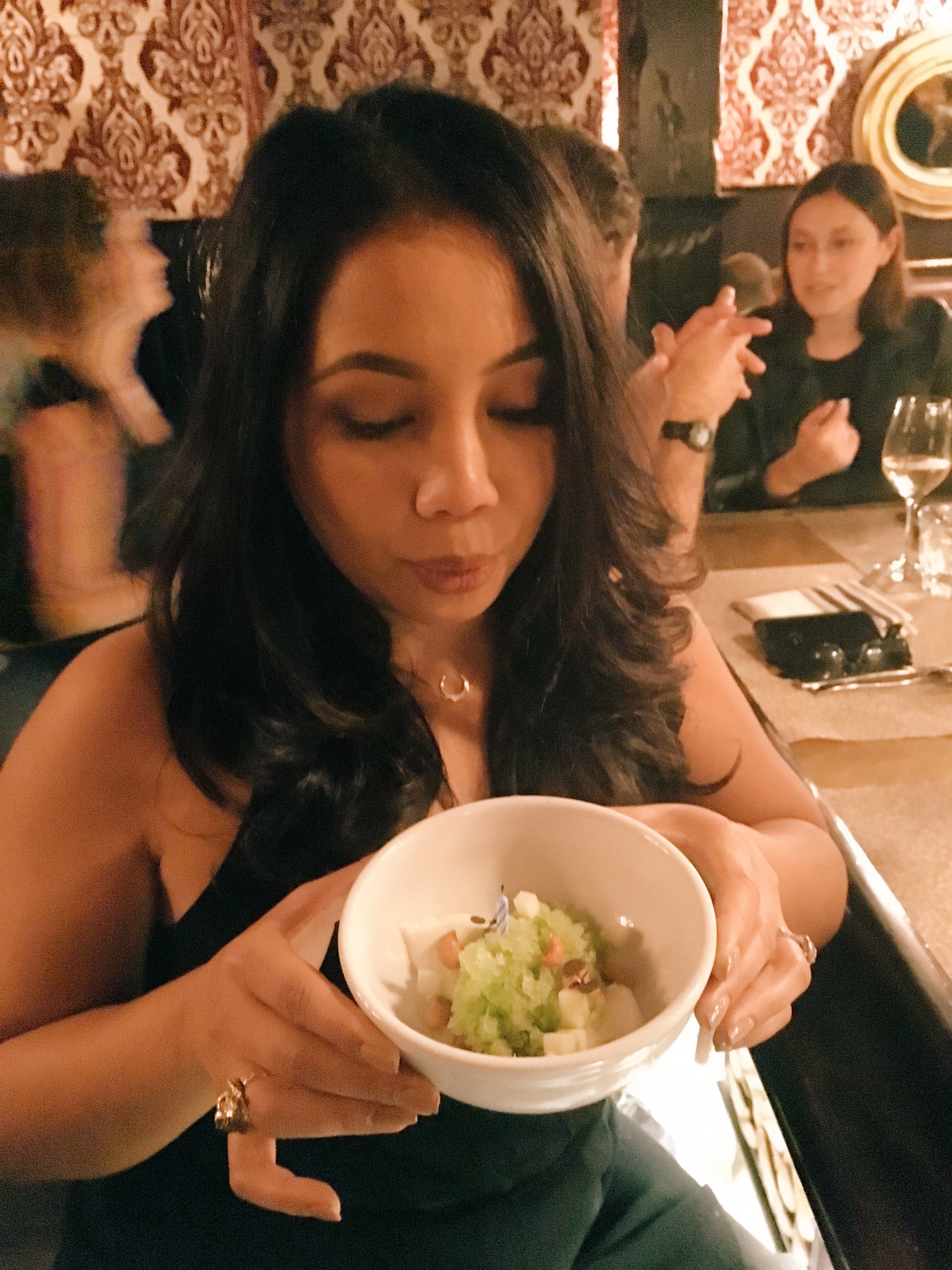 Green Apple Granita with Buttermilk Panna Cotta, Caramel & Peanuts