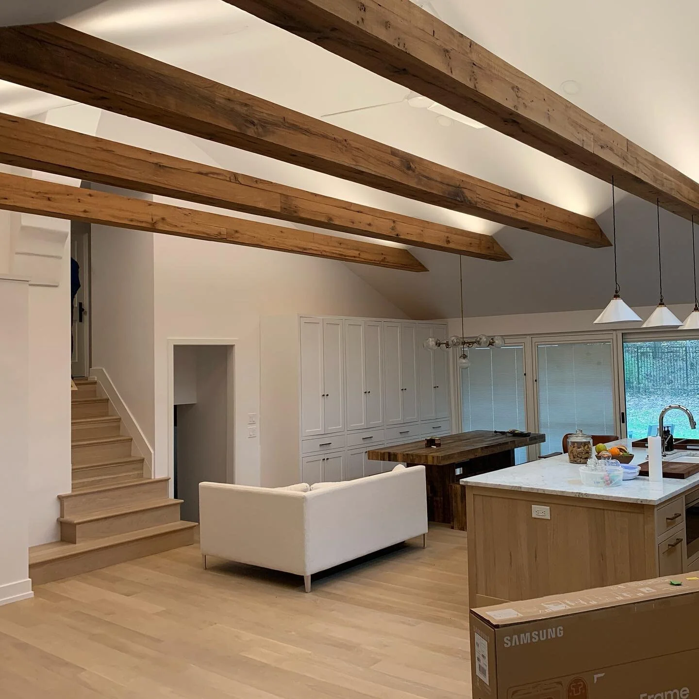 Full renovation we wired, complete with LED up-lighting  mounted on collar ties.