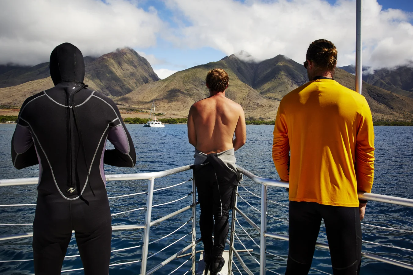View of West Maui (Lahaina), from the Lahaina Divers (dive) boat, Maui, Hawaii, USA