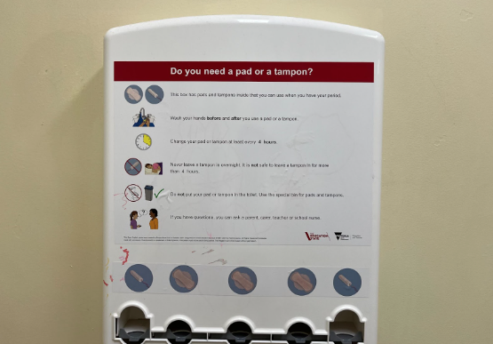 The always empty pads and tampon dispenser, it's an often sight to see the pads plastered in various places on the bathroom walls
