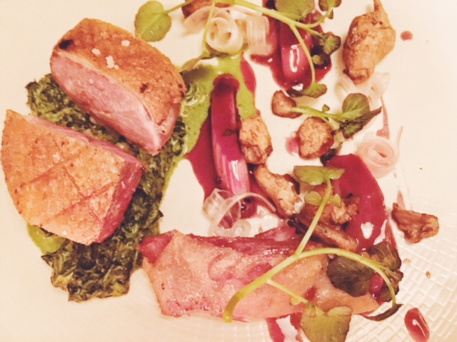 Long island duck, chanterelle, rhubarb, creamed nettle