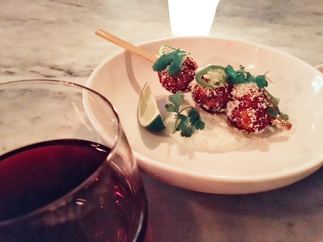 Chicken meatballs with cilantro, jalapeno and a cucumber aioli . 