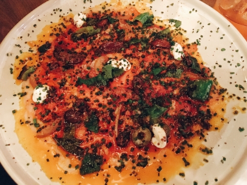Lamb Carpaccio with shishito and labneh
