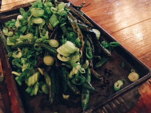 Grilled haricots and scallions in butter and balsamic vinegar