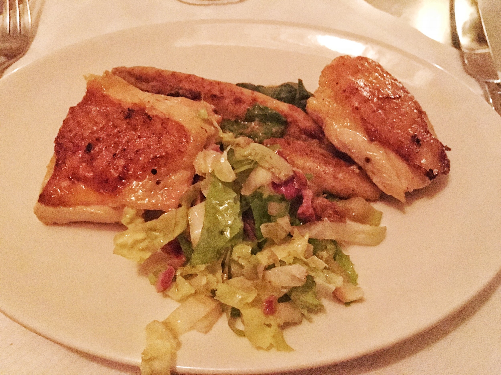 Roast chicken, potato dumpling, mustard, escarole 