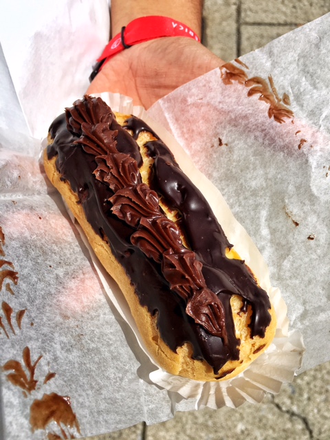 Chocolate eclair with cream inside