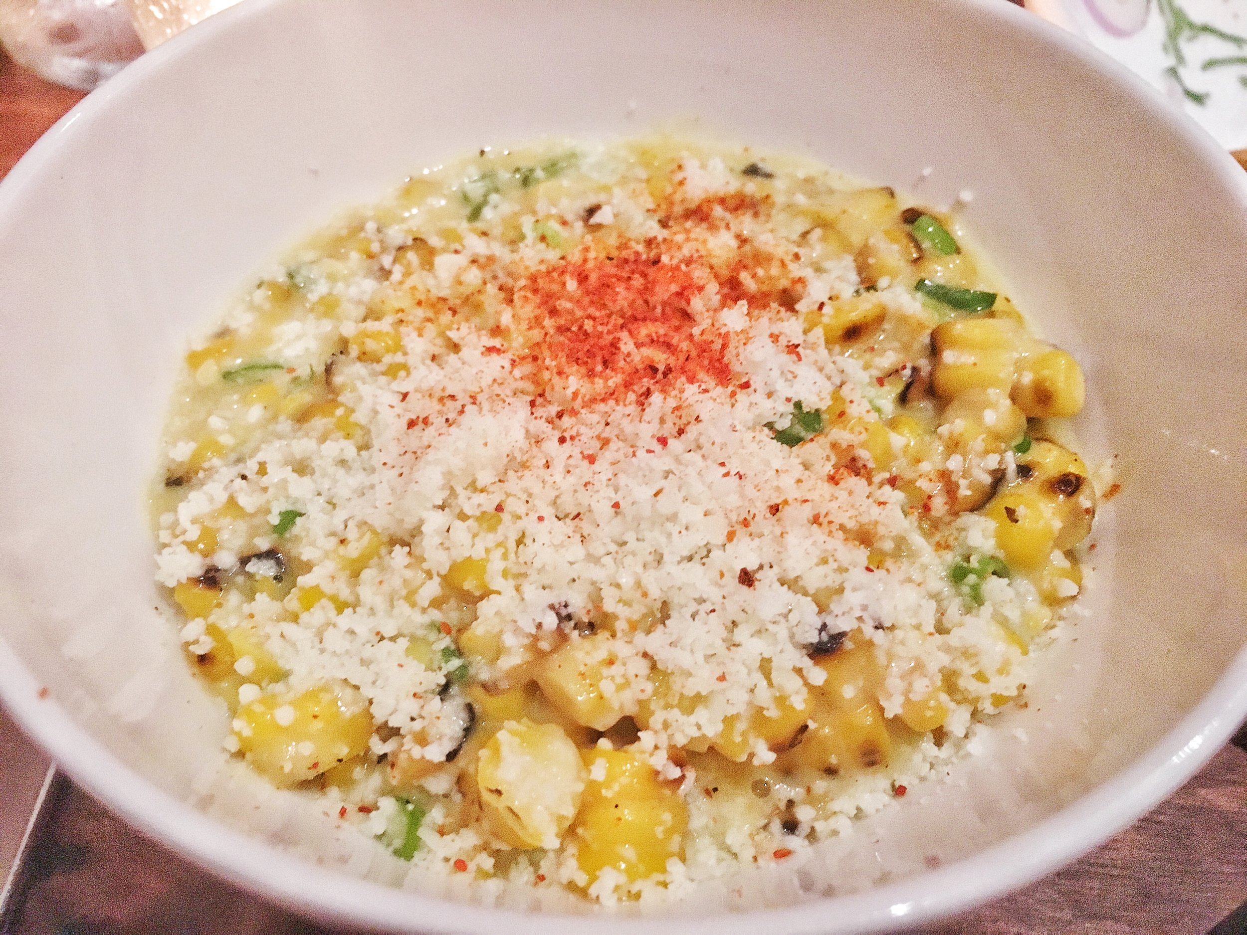 Off the cob new jersey cream of corn, scallion, cotija cheese