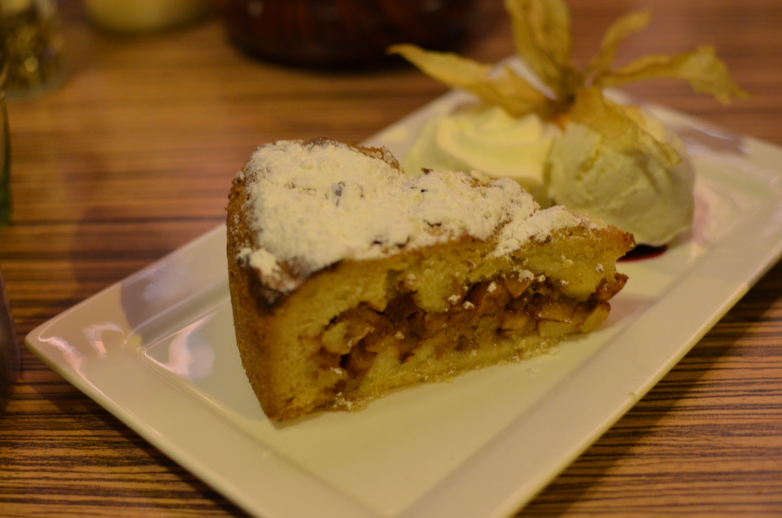 Dutch apple pie served with vanilla ice cream