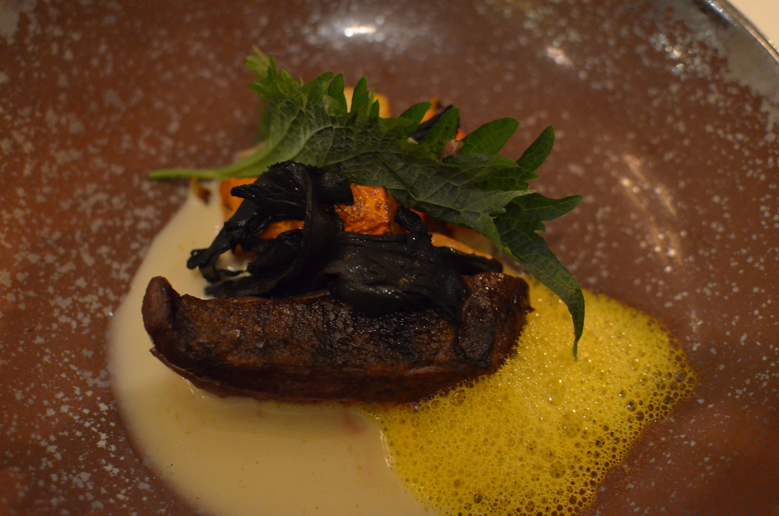 Roasted wild duck with pumpkin and black trumpet mushrooms