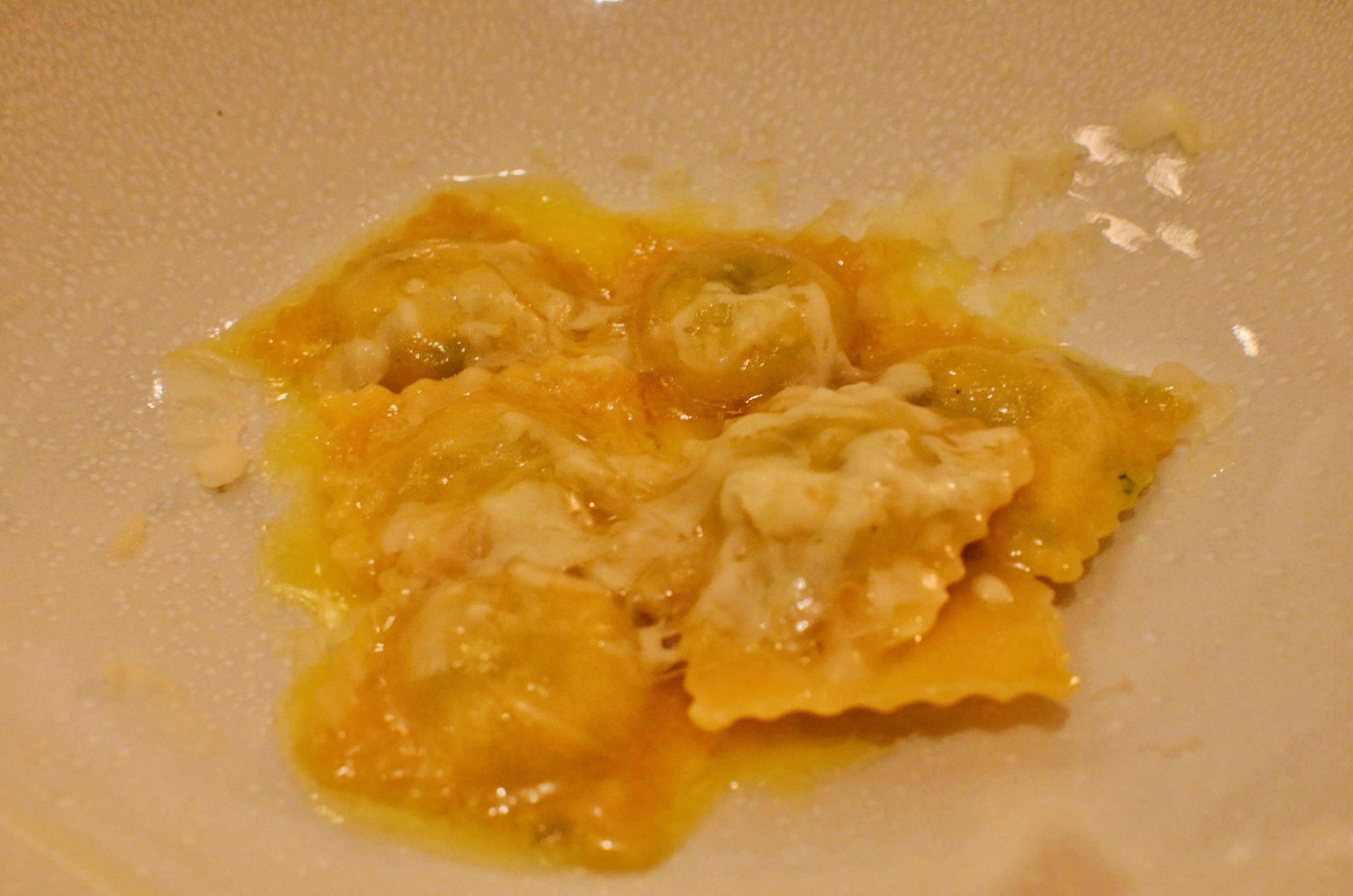 Watercress stuffed ravioli 