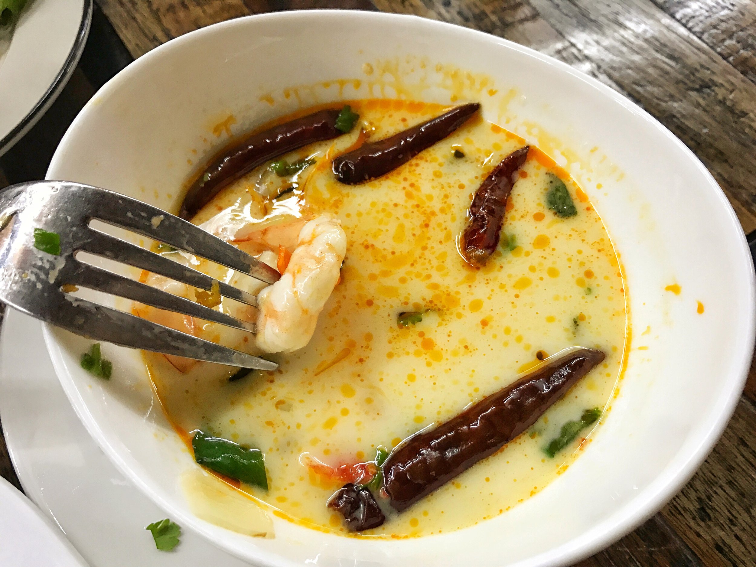 Spicy tom yum soup with shrimp