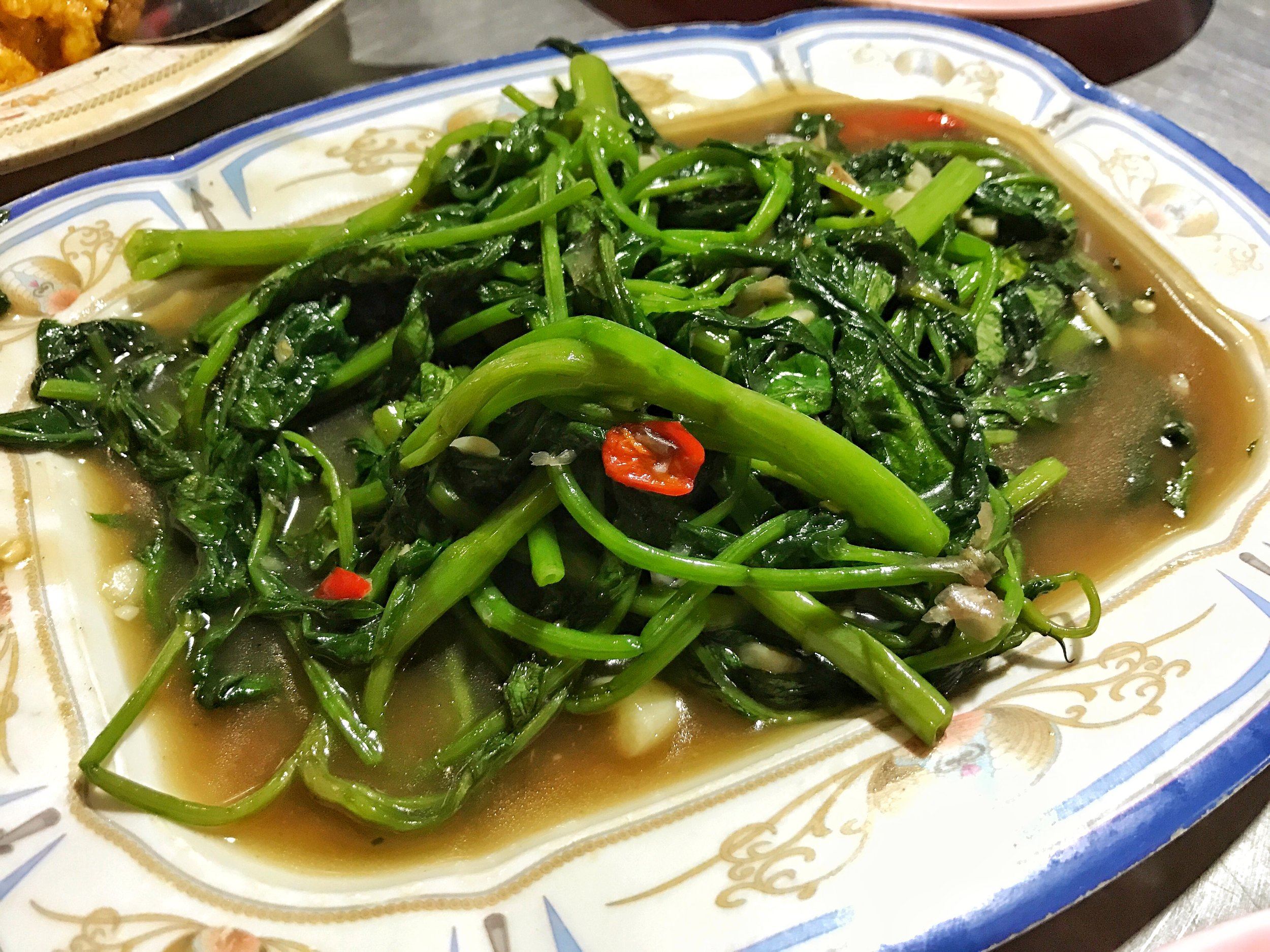 Sauteed mornign glory (chinese vegetable) with peppers