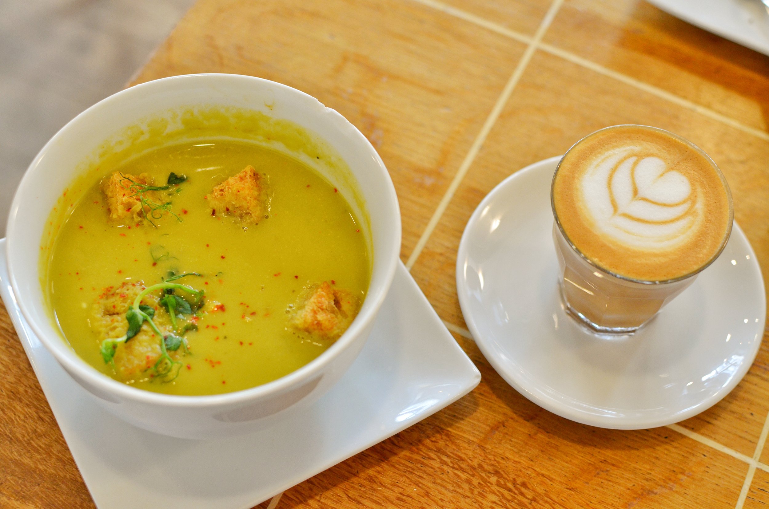 Split pea soup and cortado- The split pea soup was creamy and delicious. The cortado was the perfect way to wake up!