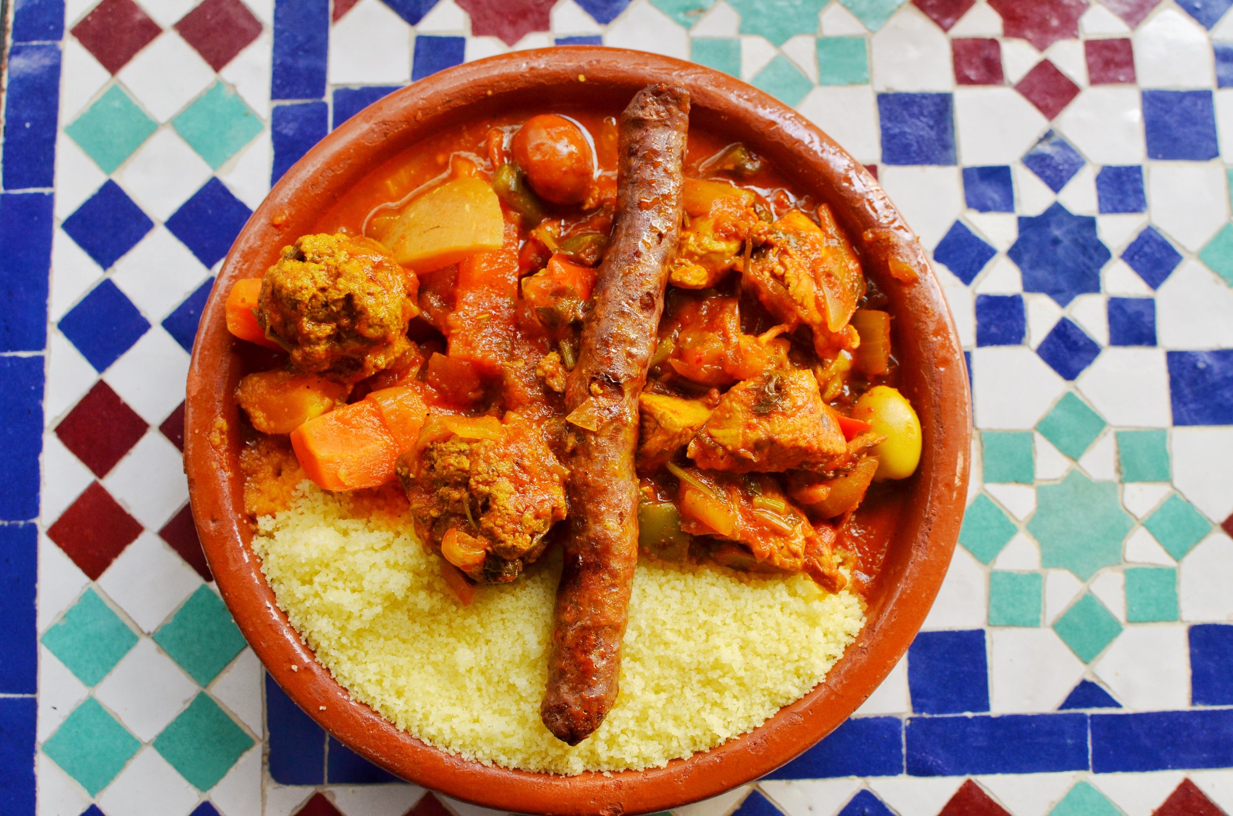 Chicken, kefta, beef tagine with couscous