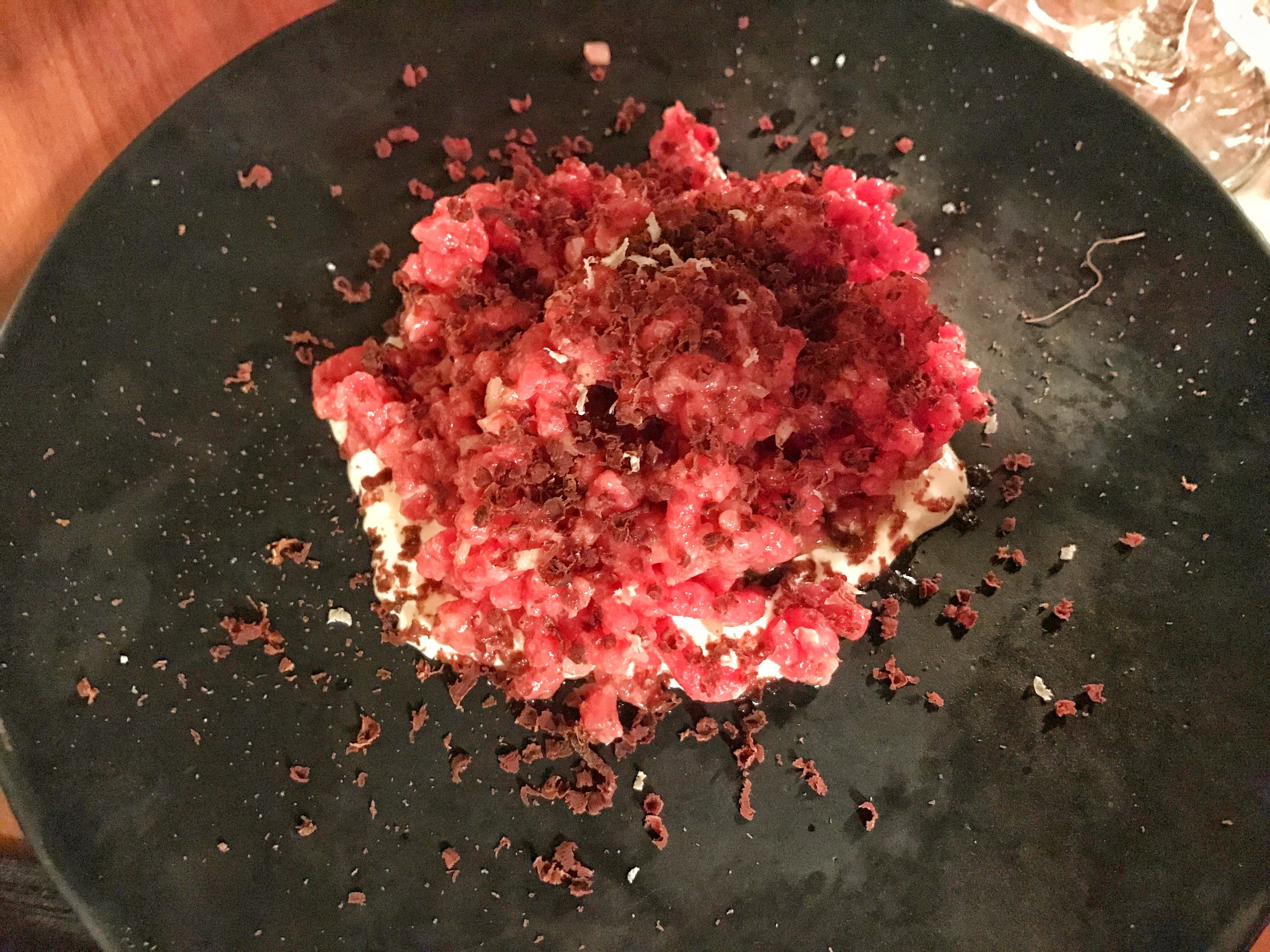 Beef tartare- This beef tartare is more than it seems. It comes with anchovy which surprisingly tastes amazing with the beef. I'm now a big fan of the those two elements combined!