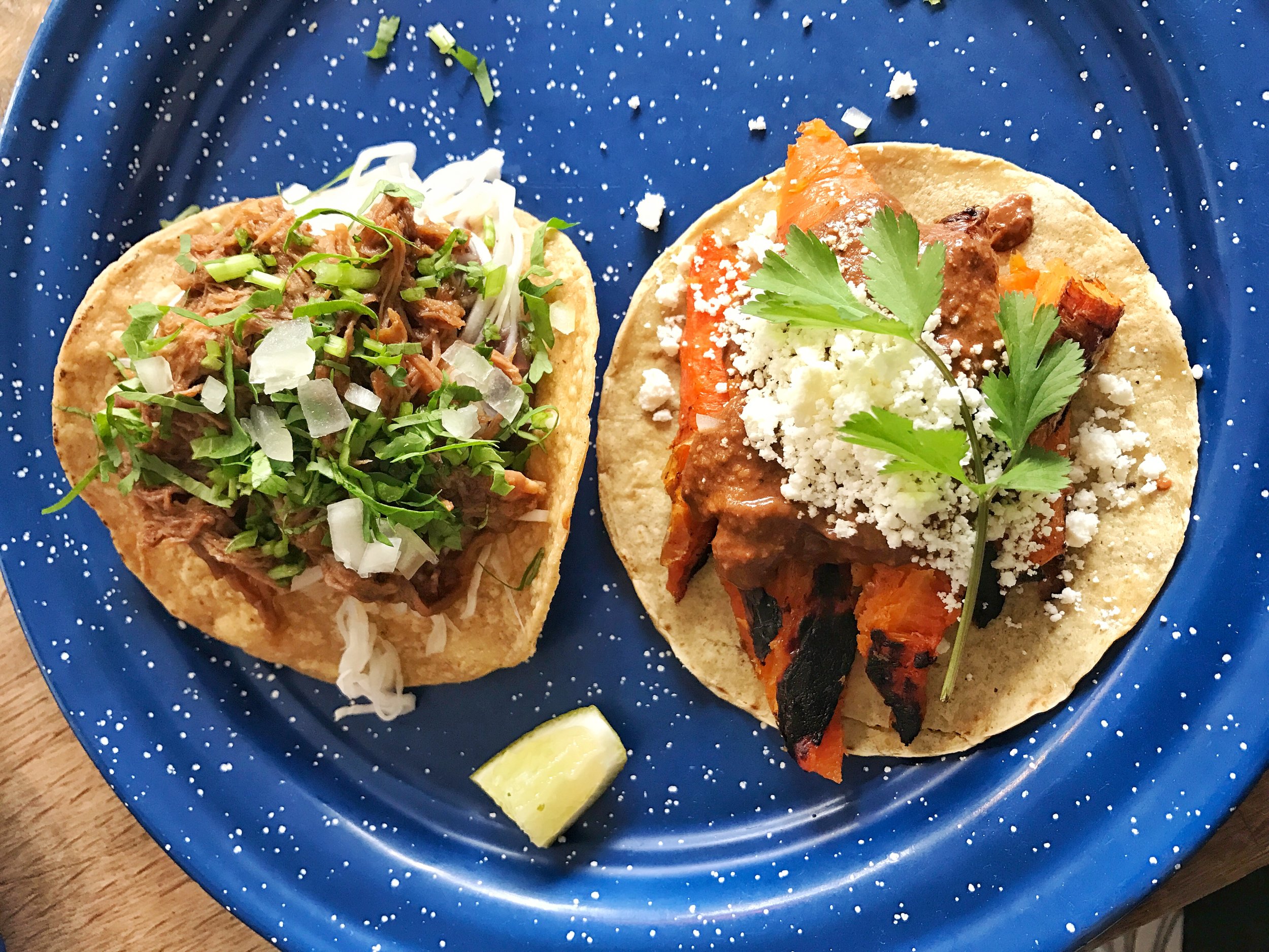 Short rib taco and carrot taco- The short rib tacos were well seasoned and tasty but the roasted carrot taco with mole sauce and cotija cheese was the star. You'll forget you're eating vegetables. 