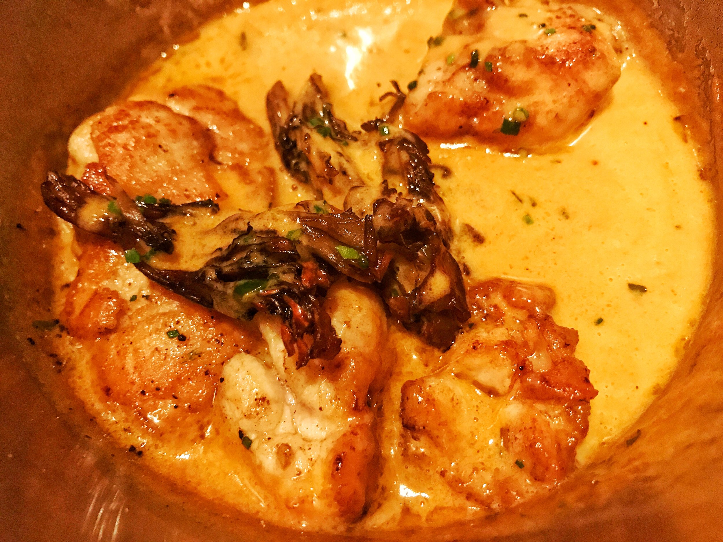 sweetbreads, cream, tarragon, maitake mushrooms