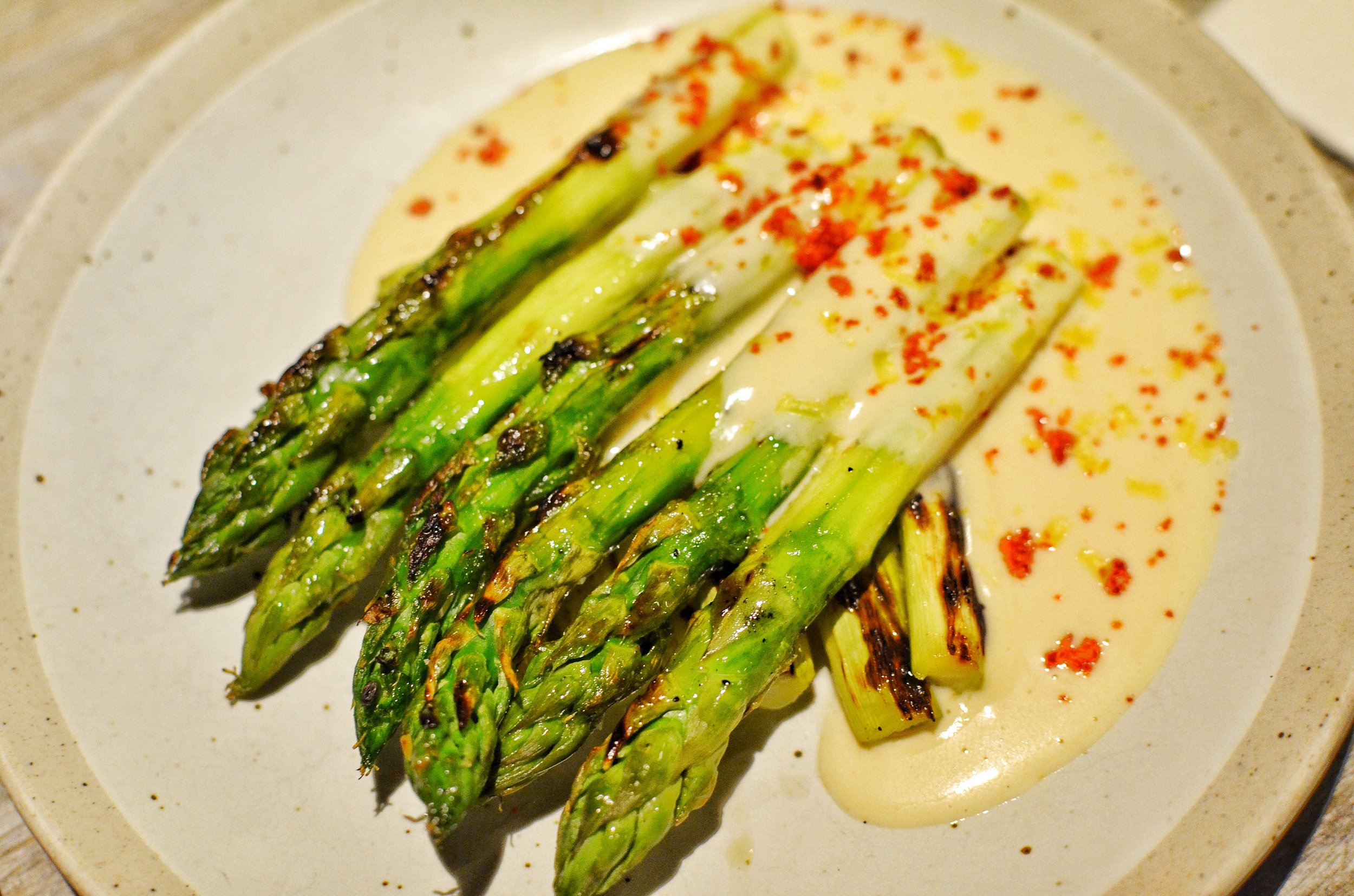 ASPARAGUS- Dried scallop, Gochugaru, Egg yolk