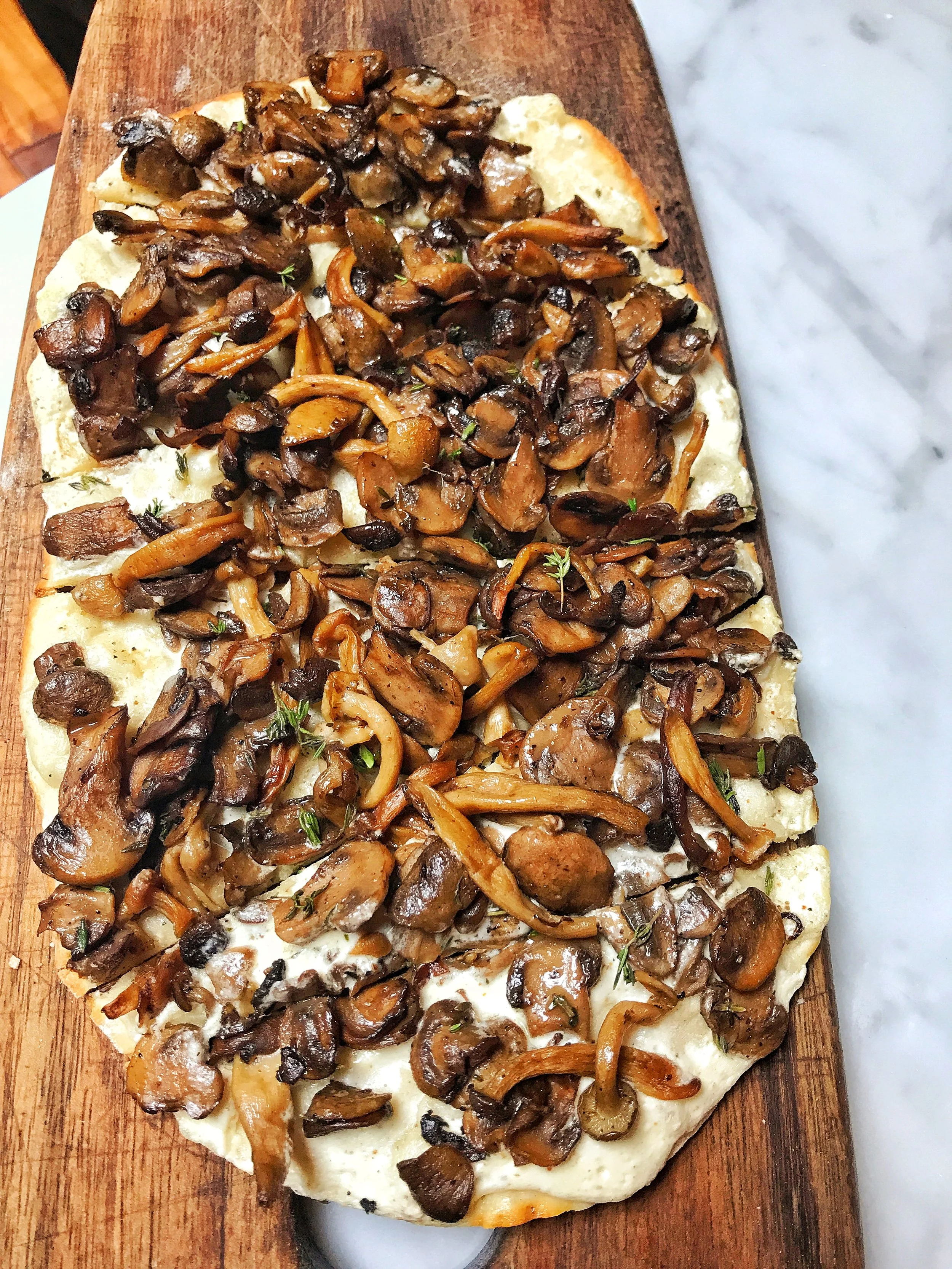 Wild mushroom and creme fraiche flatbread