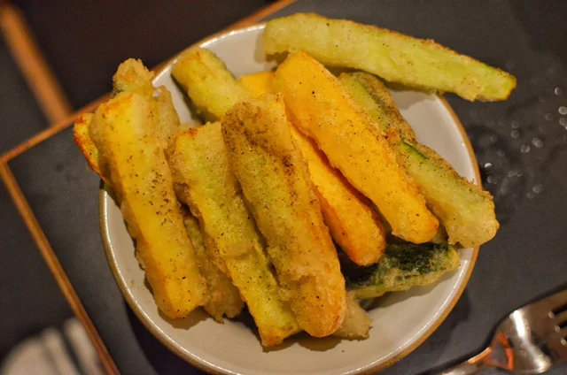 Zucchini 'fries' with with lemon-parmesan dressing 