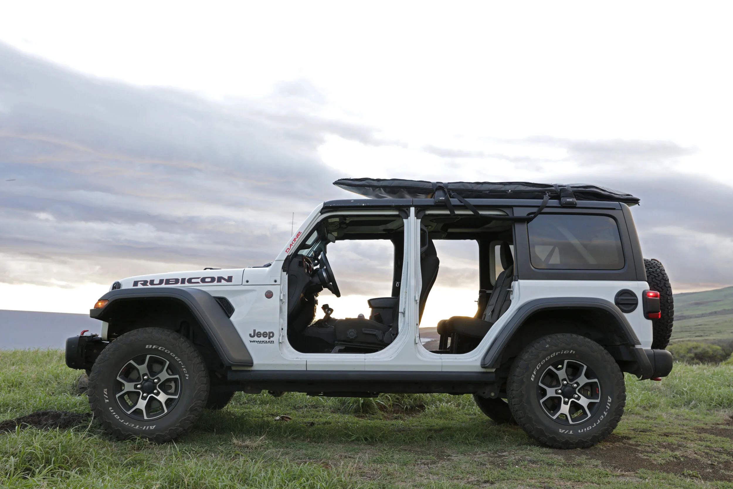 Luxury lifted hardtop Jeep Wrangler Rubicon convertible rental Maui Hawaii doors off back side Hana.JPG