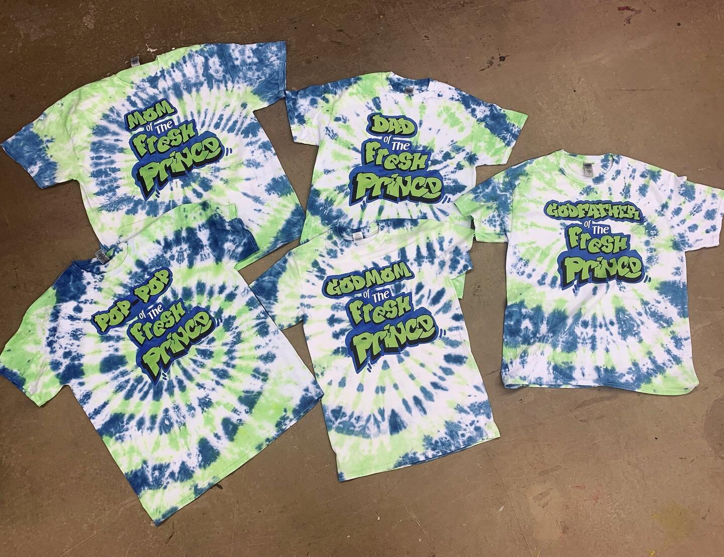 Super cool custom tie-dye and DTG job. We love doing fun projects! Let us know what we can do for you! #customtshirts #dtgprinting #tiedye #inwilm #spaceboyclothing #babyshower