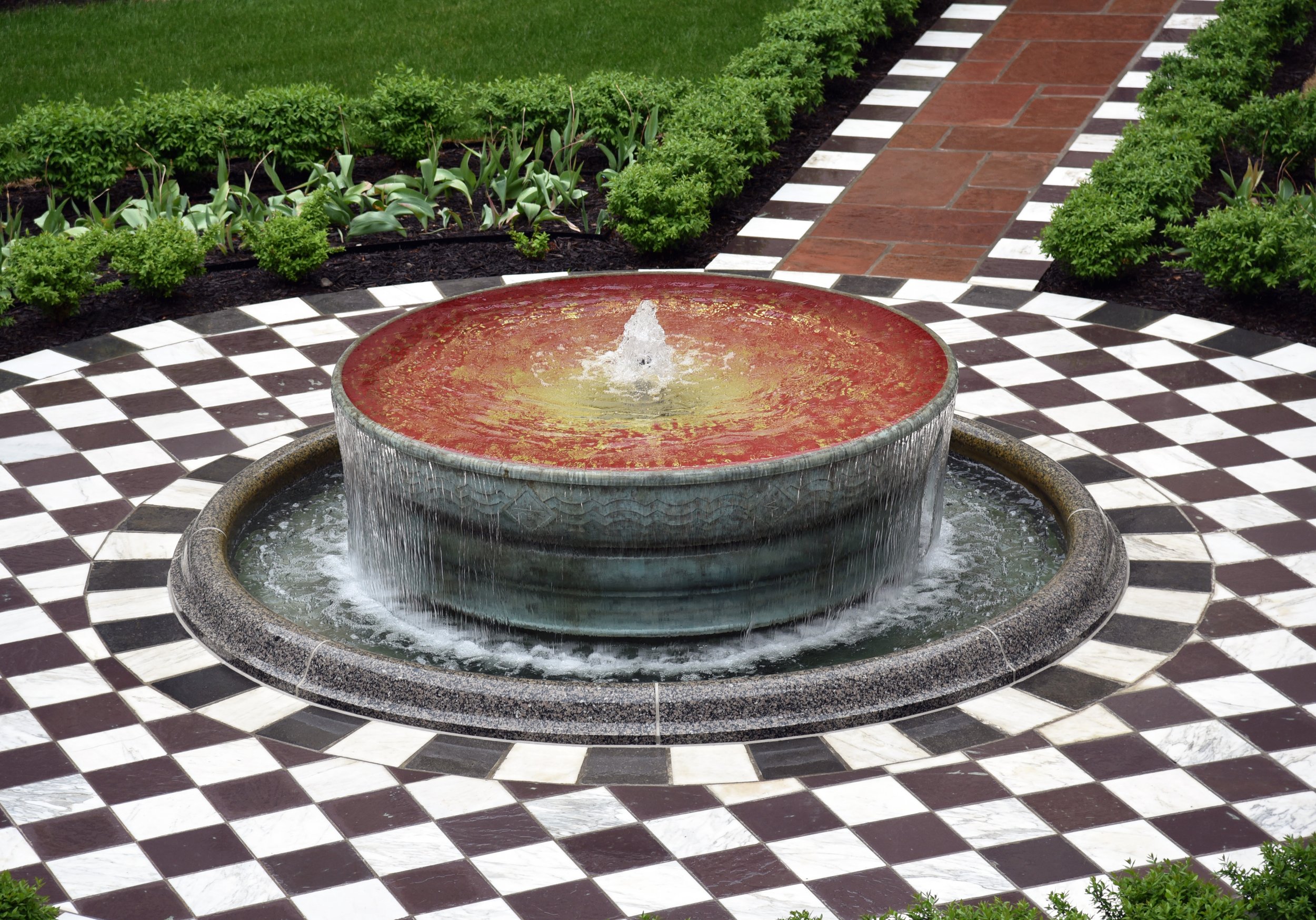  One of the new fountains — one in each of the four courtyards — designed and custom-built in accordance with architect Bertram Grosvenor Goodhue’s original conceptual design. 