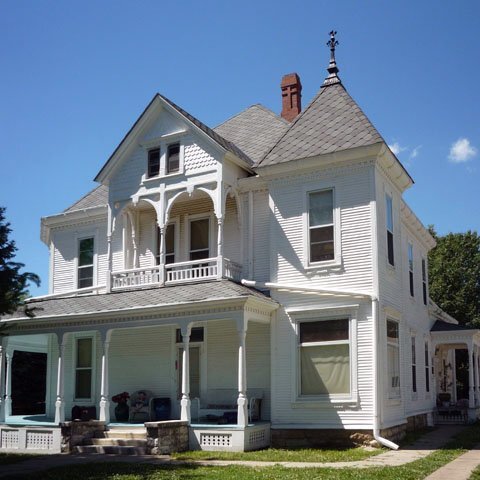 Now one of Lincoln's premier houses of the Queen Anne style, this house was built in 1892 for Professor James A. Beattie and his wife Margaret in the town of Bethany Heights, on the north edge of the Nebraska Christian University (later Cotner Colleg