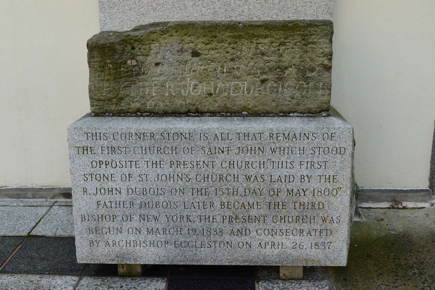 First stone of St. John's Catholic Church
