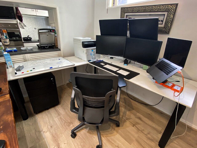 Featured: FGR Executive desk with return, Logic Monitor Arms, Archi Chair, Globe Mobile Pedestal.