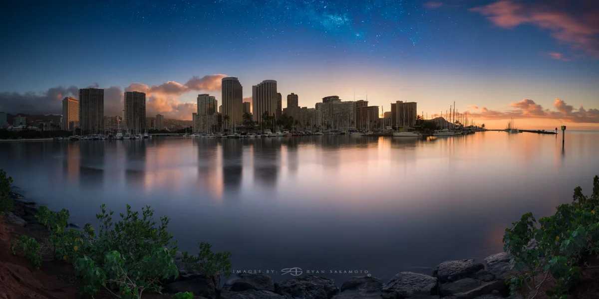 Sunrise from Magic Island Hawaii Lee Filter Big Stopper & 3 stop soft grad Fuji XT2 | 30 sec. | f/8 | ISO 200 | XF16mm f/1.4 R WR Edited in Lightroom & Photoshop CC 2017 Copyright 2017 Ryan Sakamoto, All rights reserved