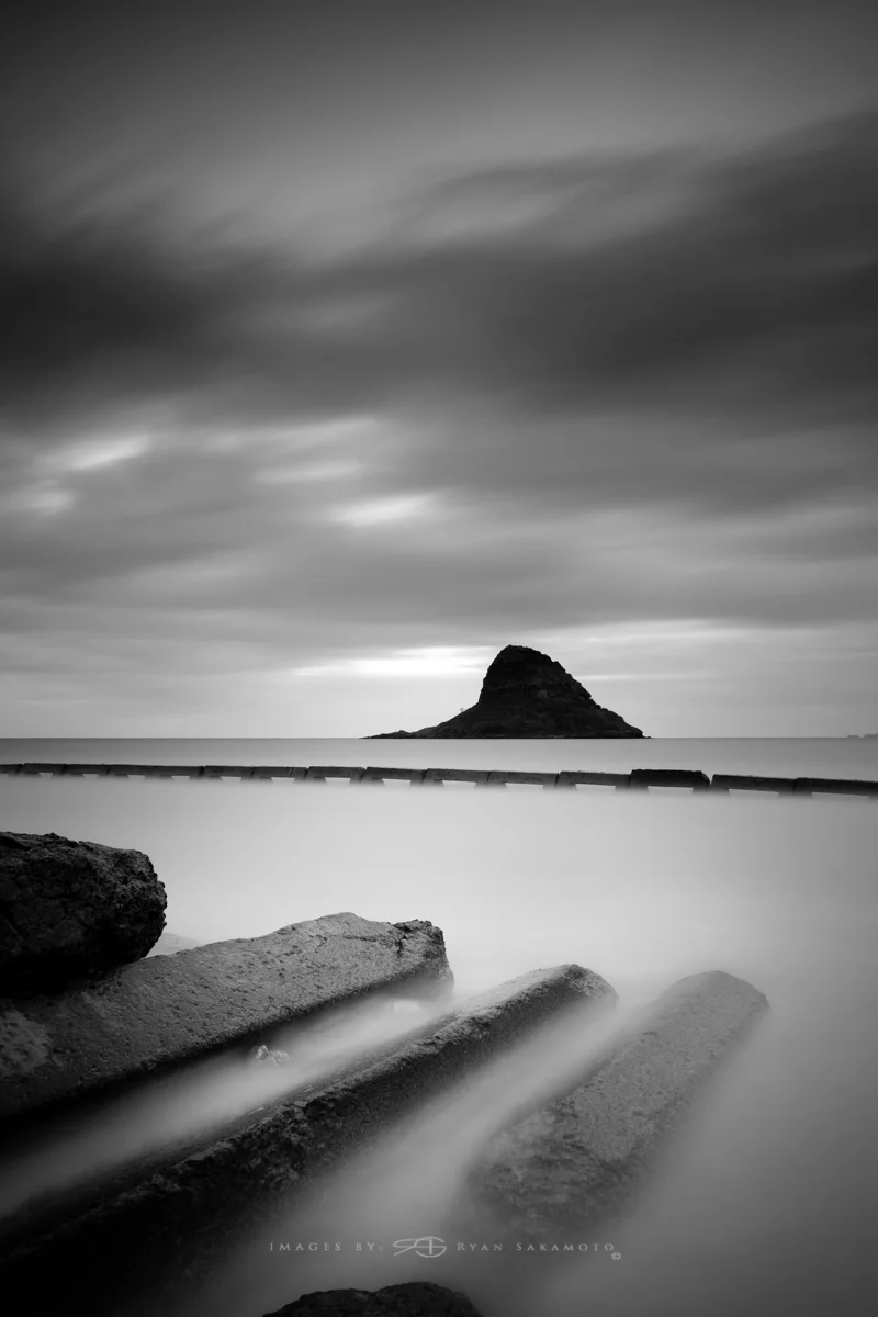 Sunrise from Magic Island Hawaii Lee Filter Big Stopper & 4 stop med grad Fuji XT2 | 176 sec. | f/8 | ISO 200 | XF16mm f/1.4 R WR Edited in Lightroom CC 2017 Copyright 2017 Ryan Sakamoto, All rights reserved