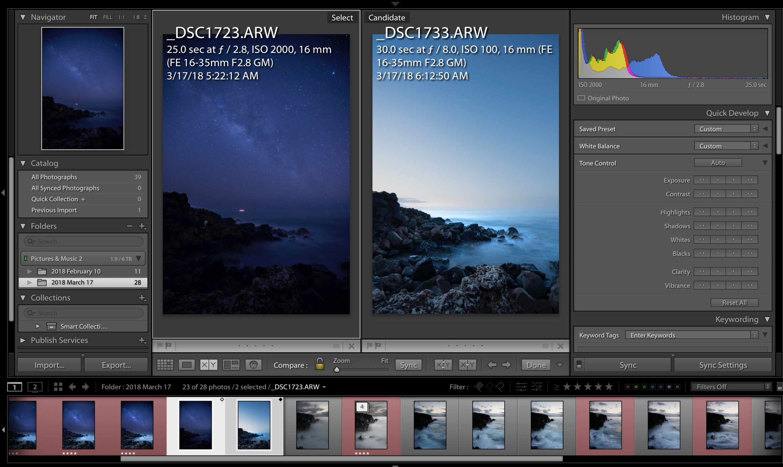 Side by side, the 2 frames that I used to composite my final image. 