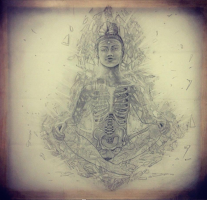 Breaking Through graphite on mylar with translucent frame 36" x 36"