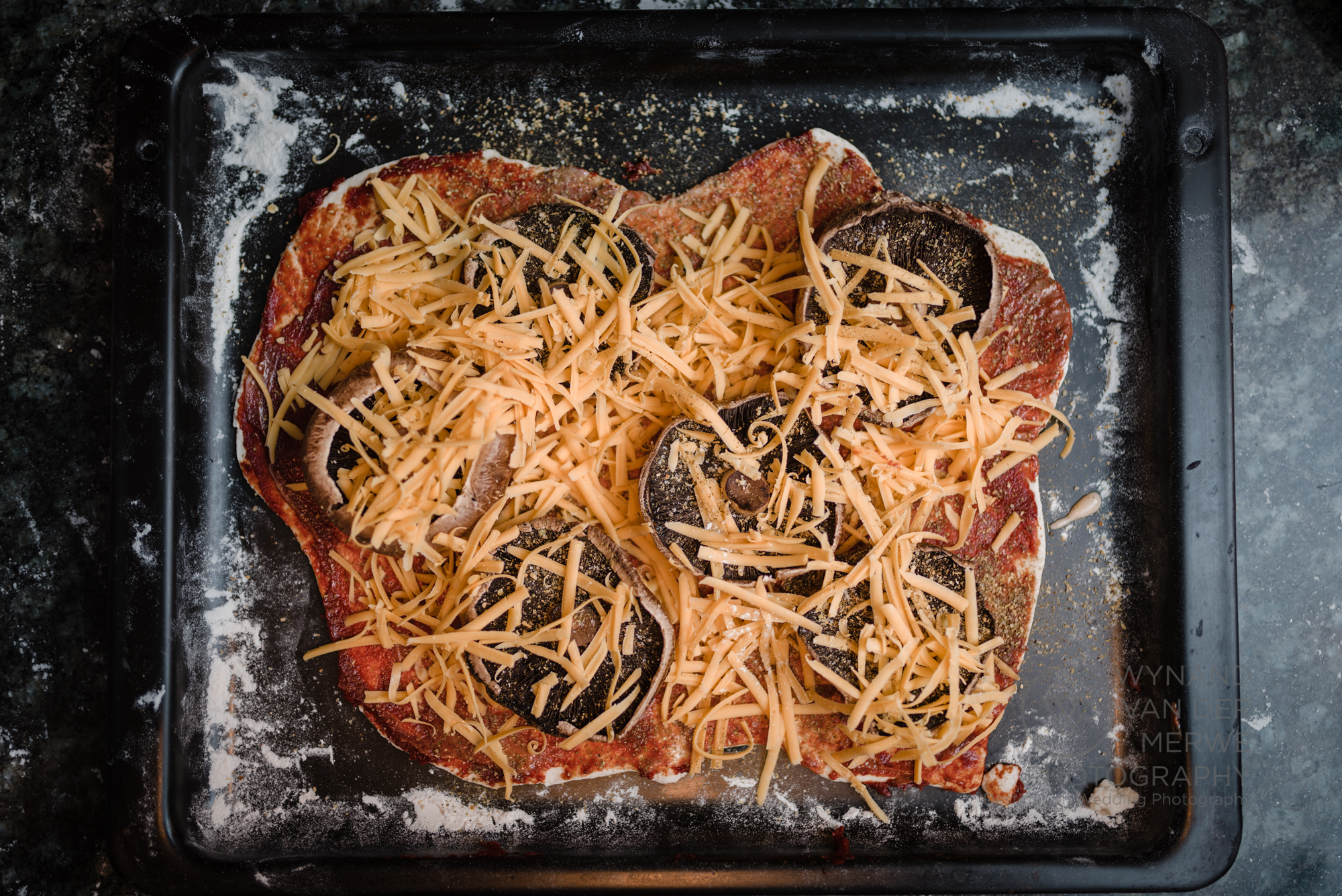 Pizza ready to go to the oven