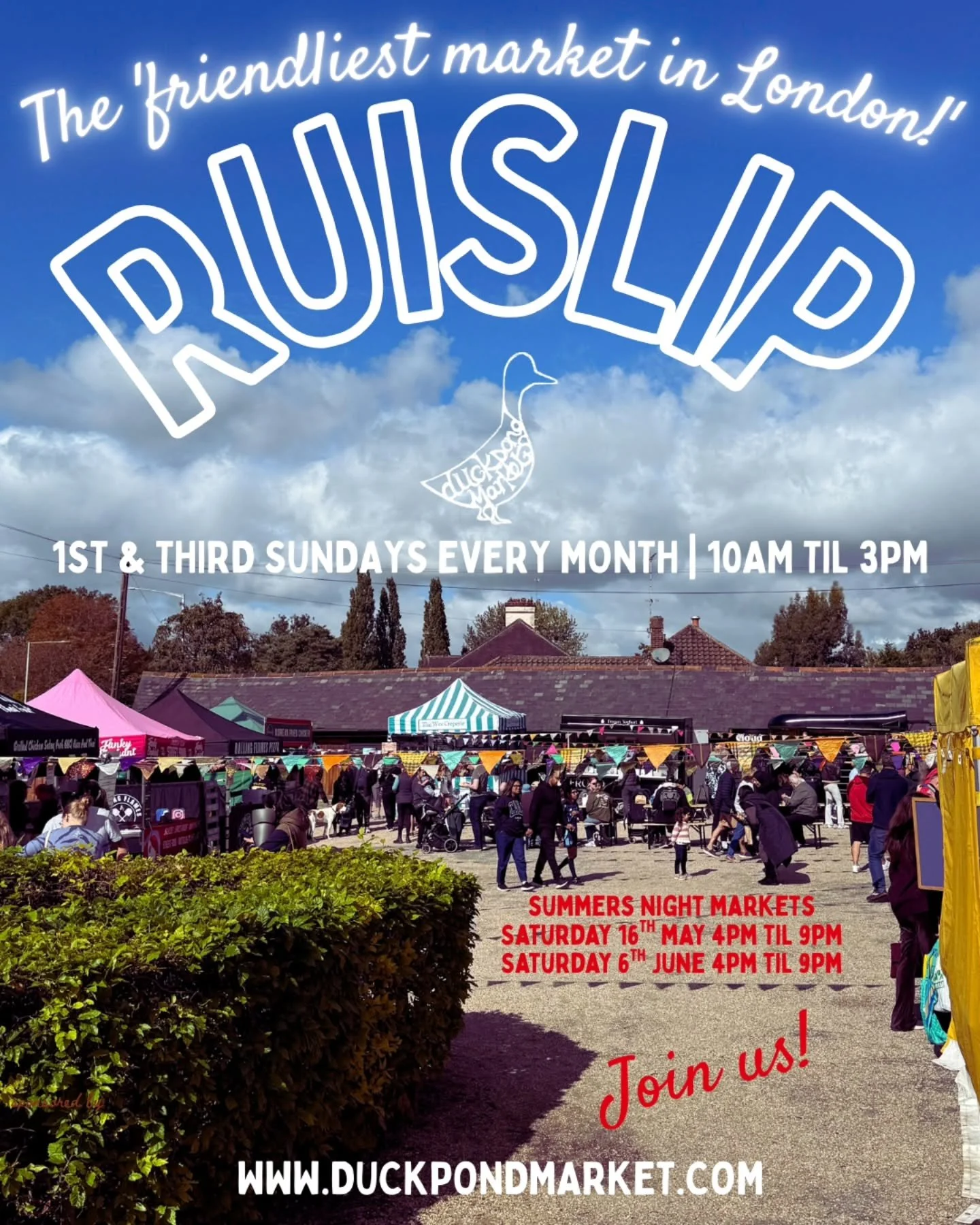 This Sunday we are back with the first Ruislip Artisan Market of 2026. Join us at Manor Farm, Ruislip 10am - 3pm we can't wait to be back with delicious street food, small business shopping, coffee, cake, face painting and so much more. 

Come and su