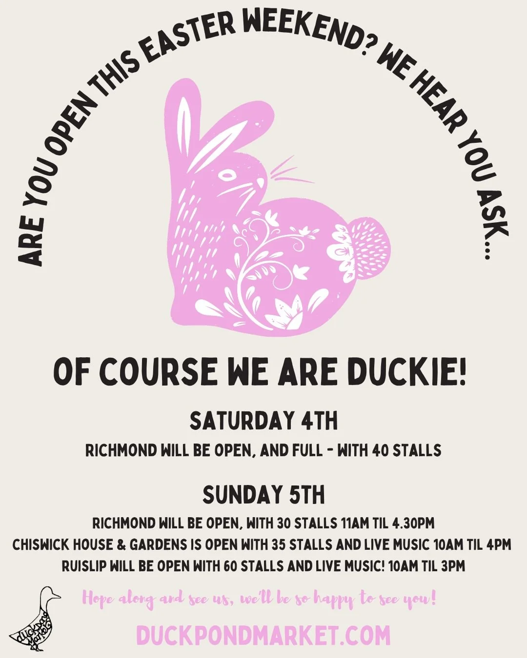 Being your basket, your family, your friends and come enjoy the sunshine with the duckies this Easter weekend! 🐣🥙🧆🥚🪺🌞