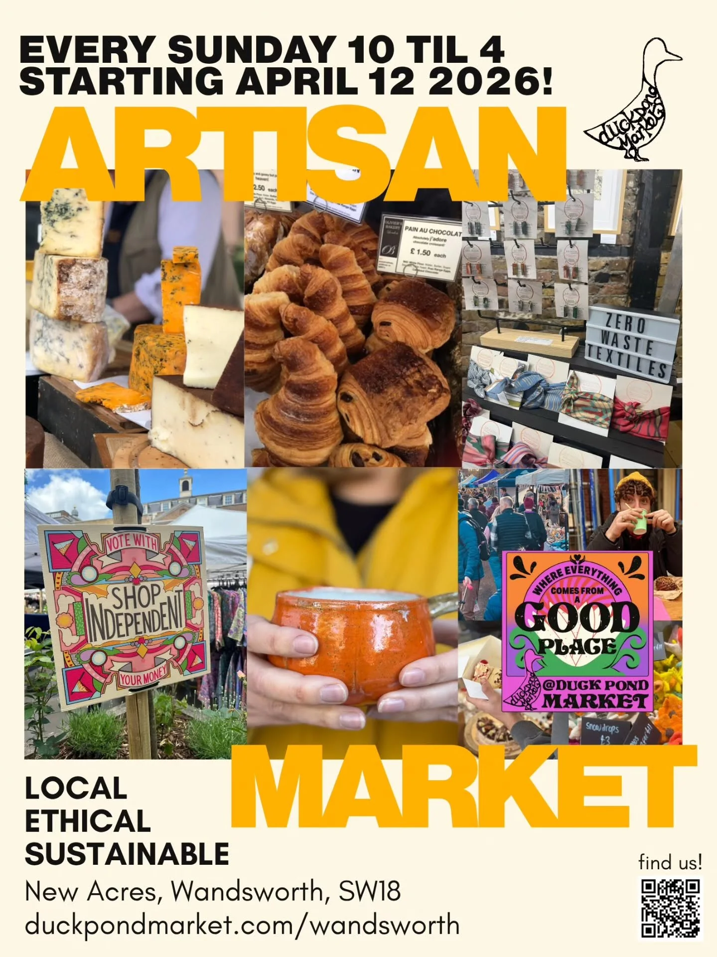 This Sunday @duckpondmarket is opening brand new market Wandsworth Artisan Market. Open this Sunday for the first time and then every Sunday 10am - 4pm. 

Independent, ethical makers and traders, good food and local finds all at New Acres. Come and s