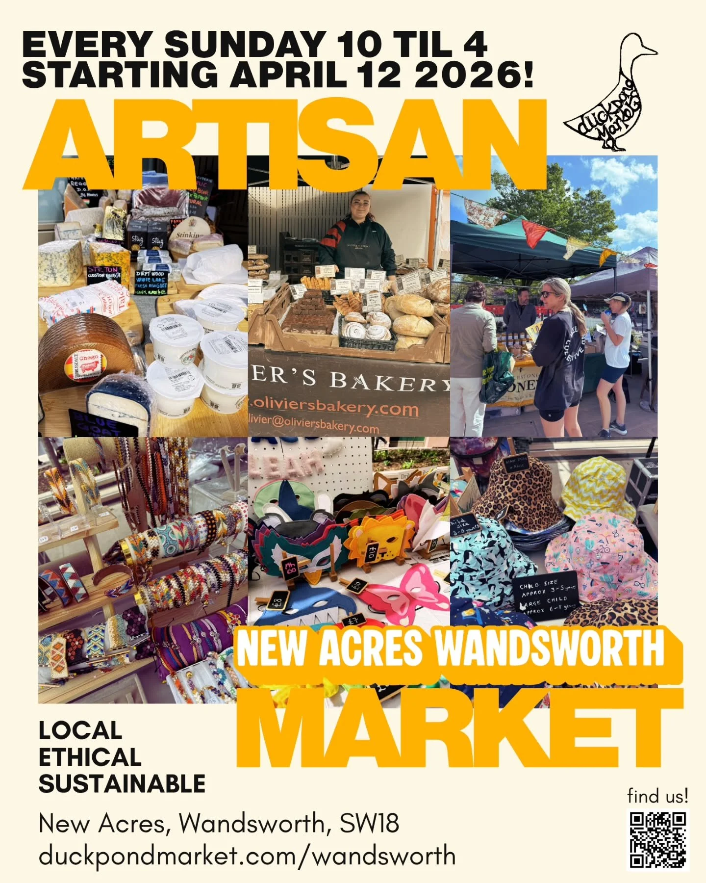 This Sunday and every Sunday join @duckpondmarket at @newacreswandsworth for The New Acres Wandsworth Artisan Market open 10am - 4pm ✨️

Join us for ethical, sustainable shopping, coffee and delicious artisan food such as bread, cheese and cake. Shop