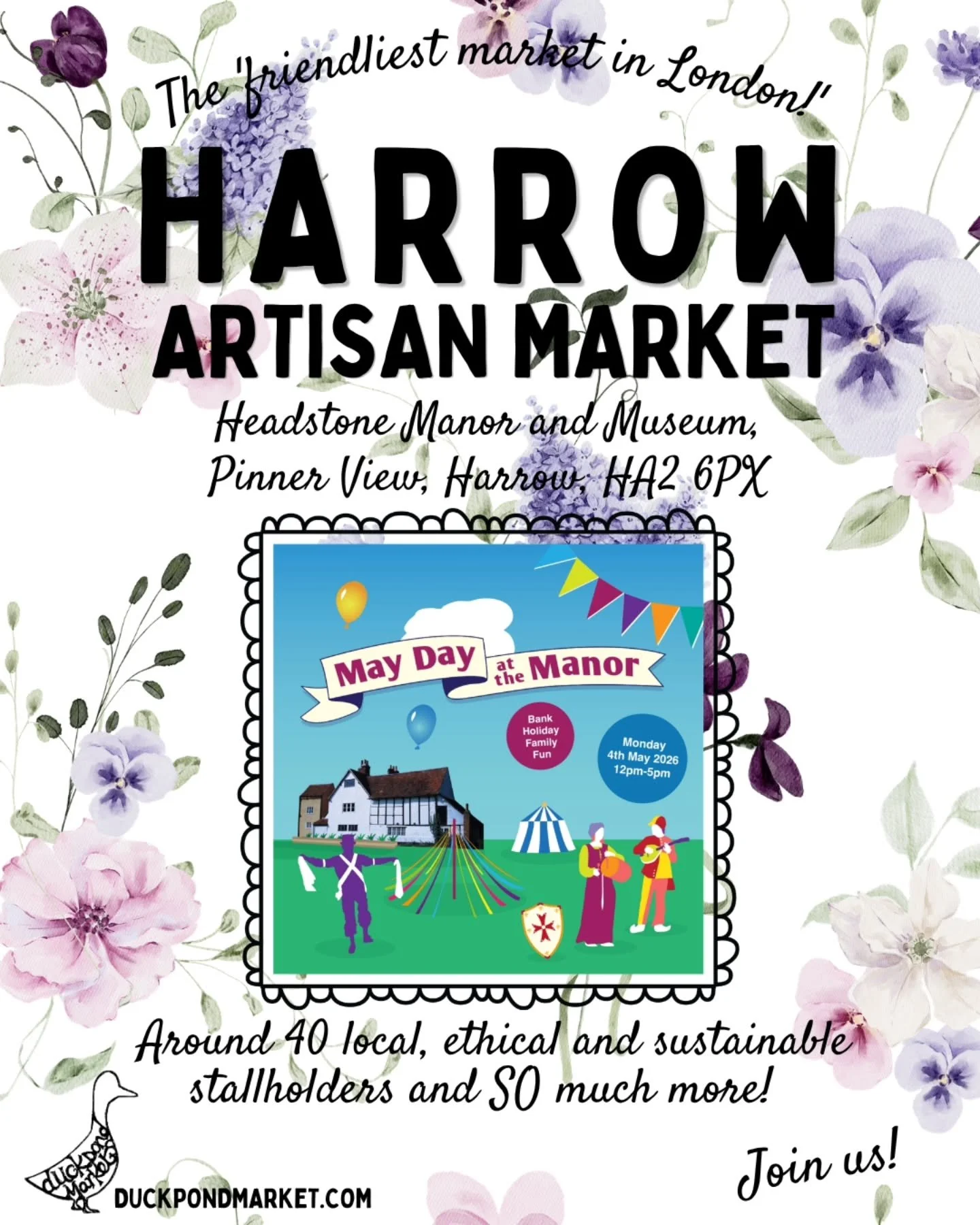 Join @duckpondmarket this bank holiday Monday at @headstone_manor_museum for Harrow Artisan Market at May Day at the Manor ✨️

Join us at Headstone Manor &amp; Museum for a delightful day of family fun at the highly anticipated return of our annual M