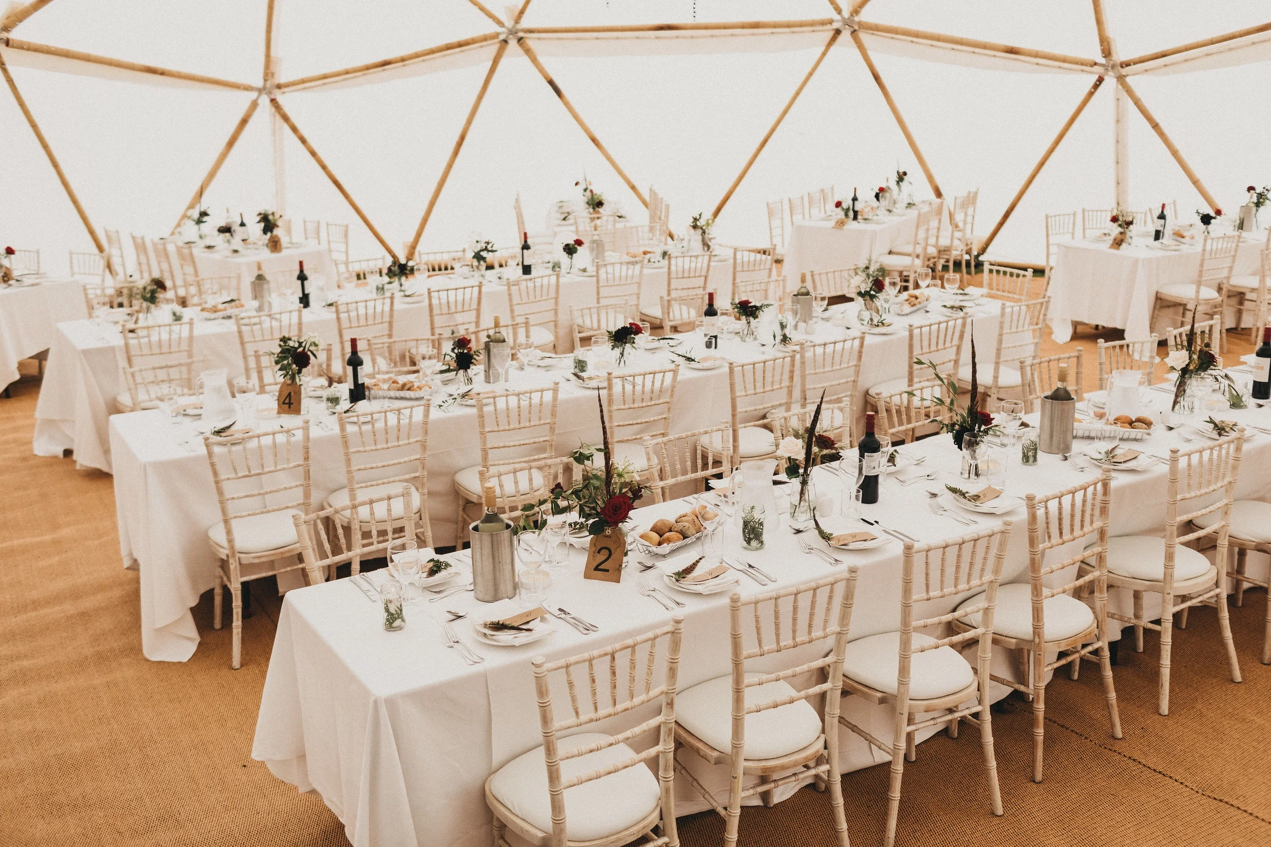 Interior of an Atlas Domes geodome decorated for a wedding.