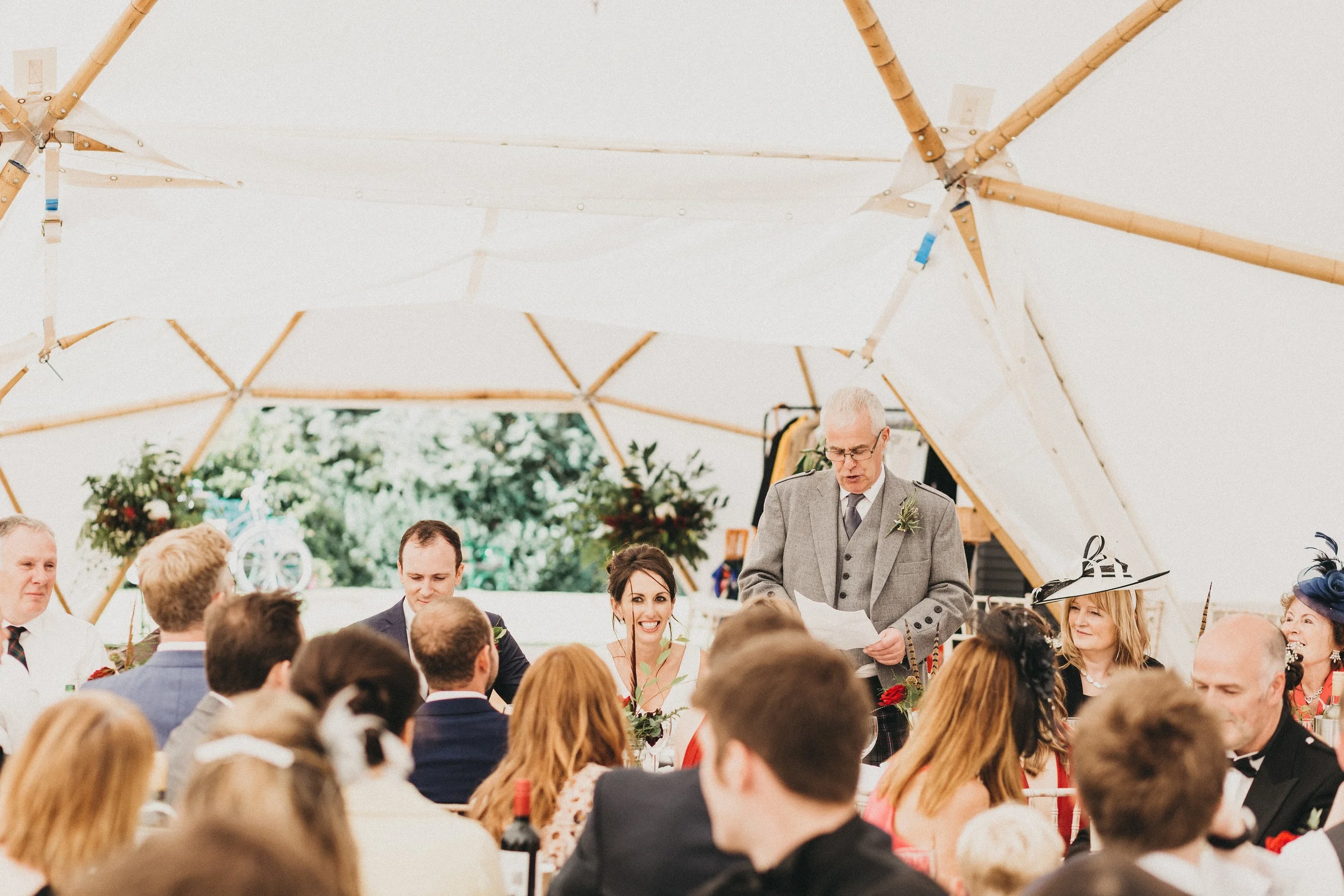 Wedding speeches in a Atlas Domes geodome. Available for hire in Scotland for your wedding or party