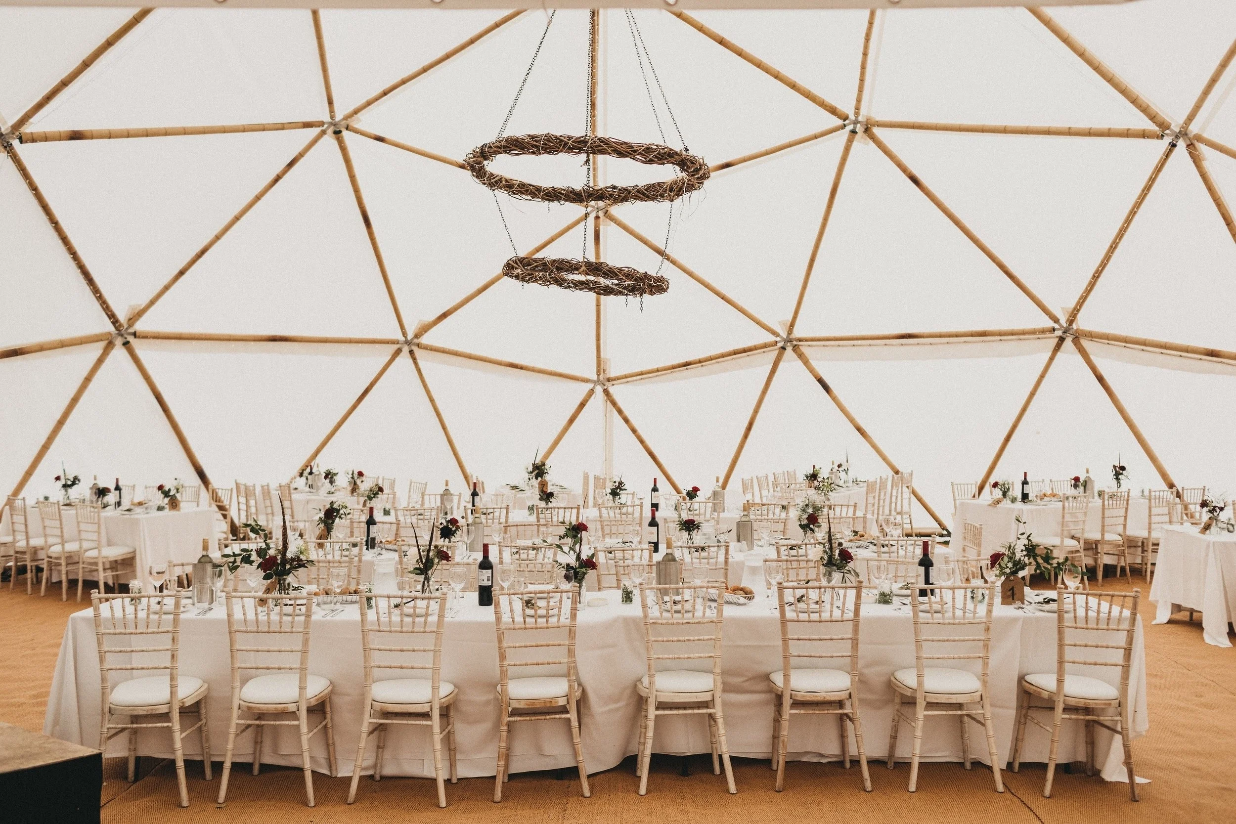 Interior of Atlas Domes geodome set up for a wedding.