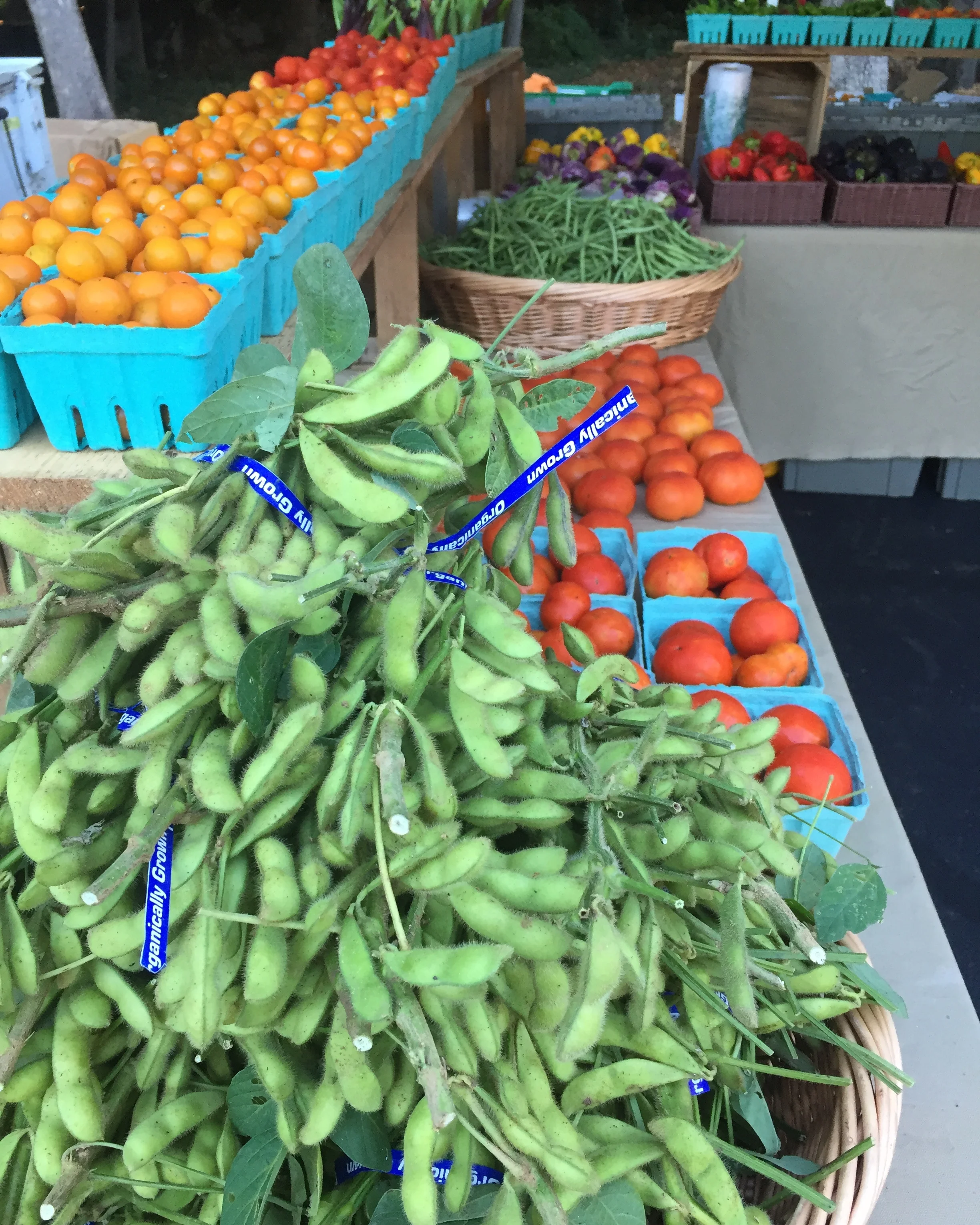 You can find a variety of in-season produce at PRFM including edamame grown by Rodgers Greens and Roots.